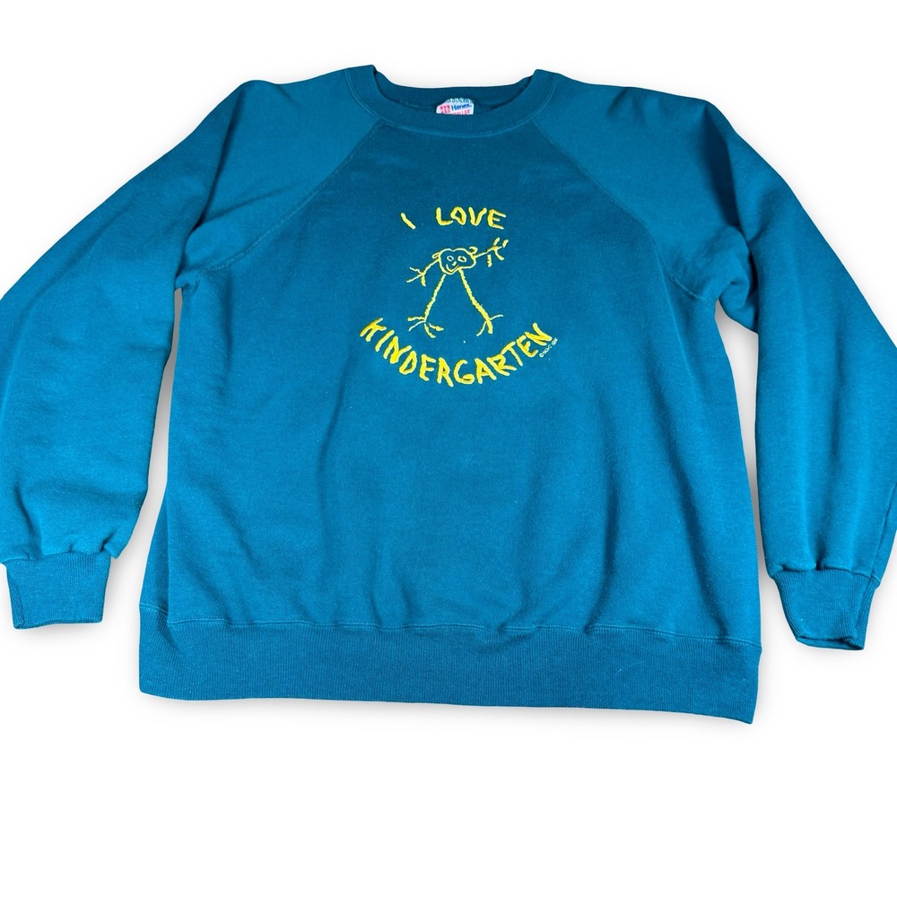 VTG Hanes Activewear XL Oversized Crewneck Kindergarten Sweatshirt Teacher Crew